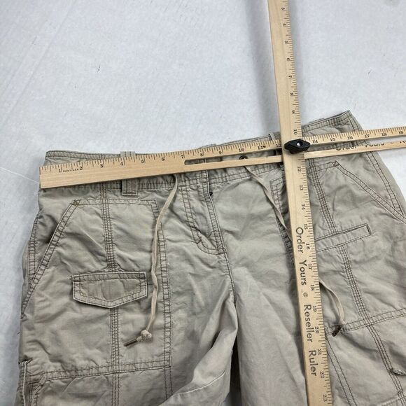 LOFT Womens Cotton Utility Shorts Beige Summer Classic Tie Hem Zip Up Size 8 - Picture 7 of 10